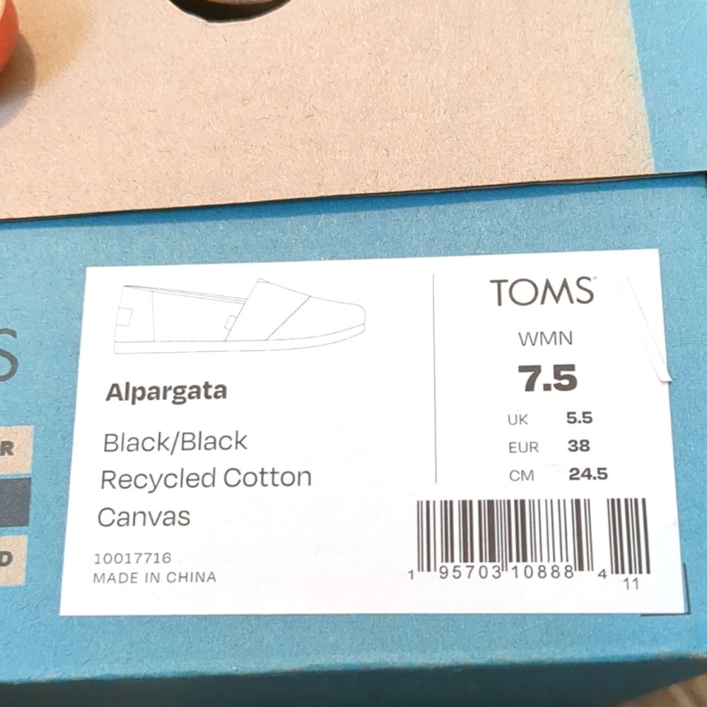 Toms Alpargata Men's Recycled Cotton Canvas Slip On Trainers In Black Size 8